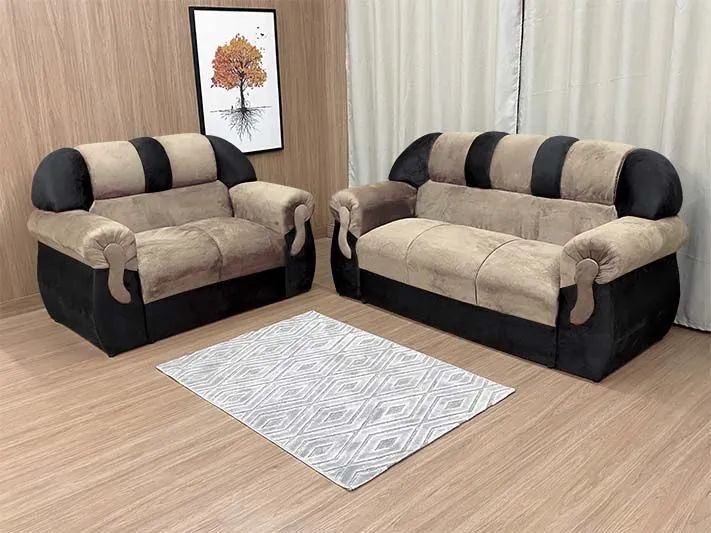 Conjunto de Sofás 2 e 3 Lugares Bege/Preto