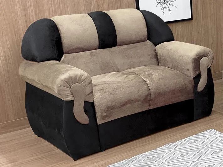 Conjunto de Sofás 2 e 3 Lugares Bege/Preto - Foto 2