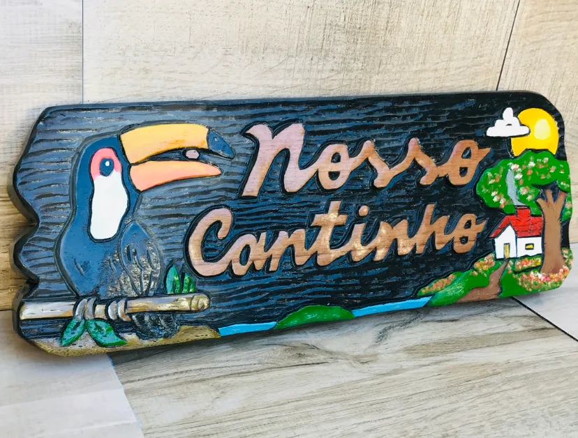 Placa entalhada em Madeira Decorativa 'Nosso Cantinho'  - Foto 3