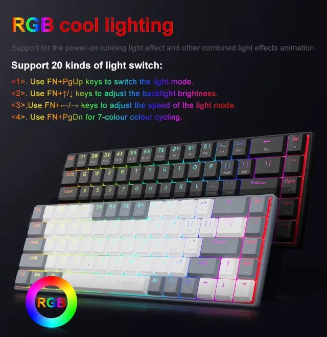 Teclado Mecânico Ultra Fino E-Yooso A68 RGB Switch Vermelho 68 Teclas Padrão BR - Foto 2