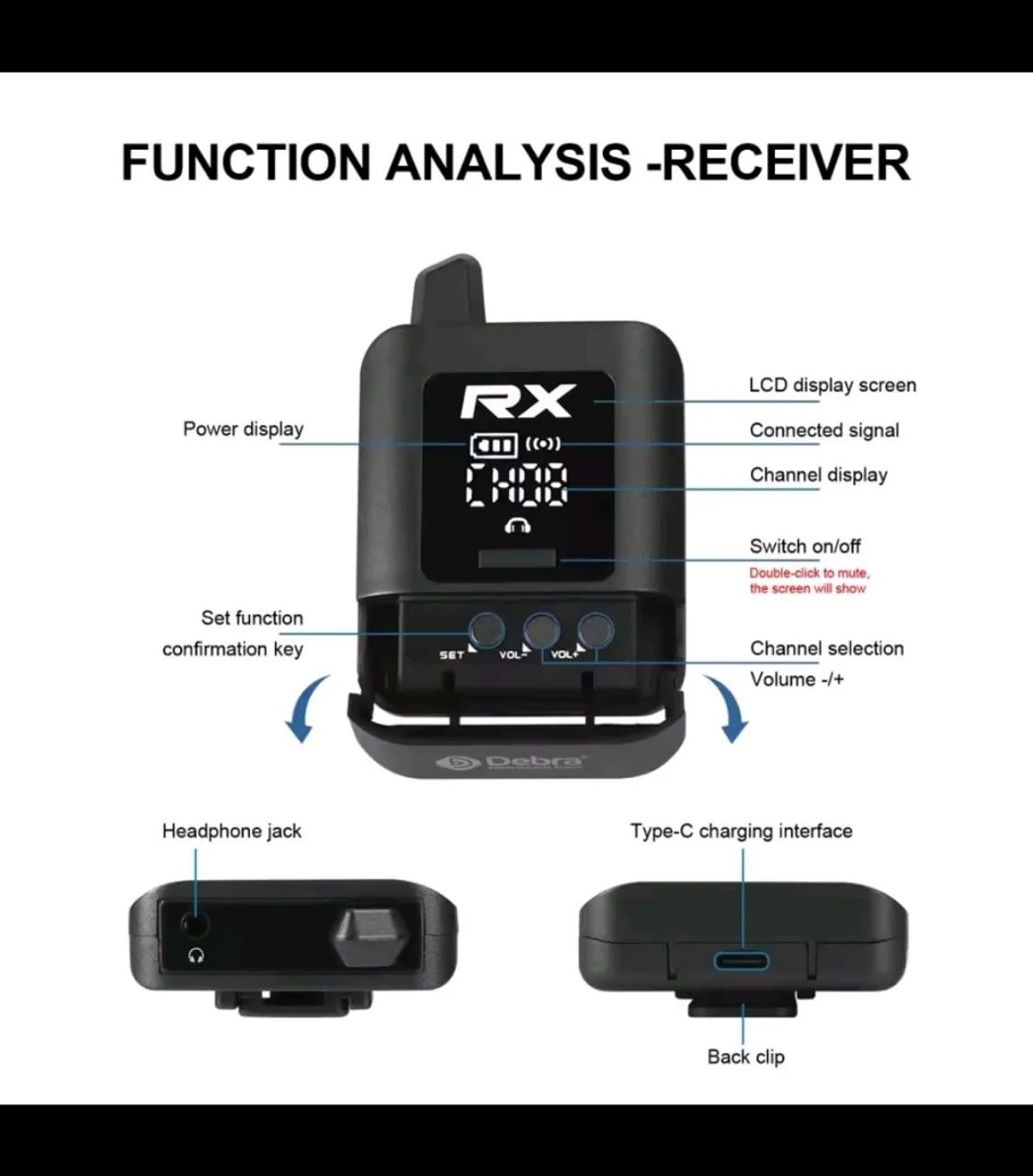 Retorno de Fone sem fio Debra St-mini sinal digital 2.4ghz - Foto 3