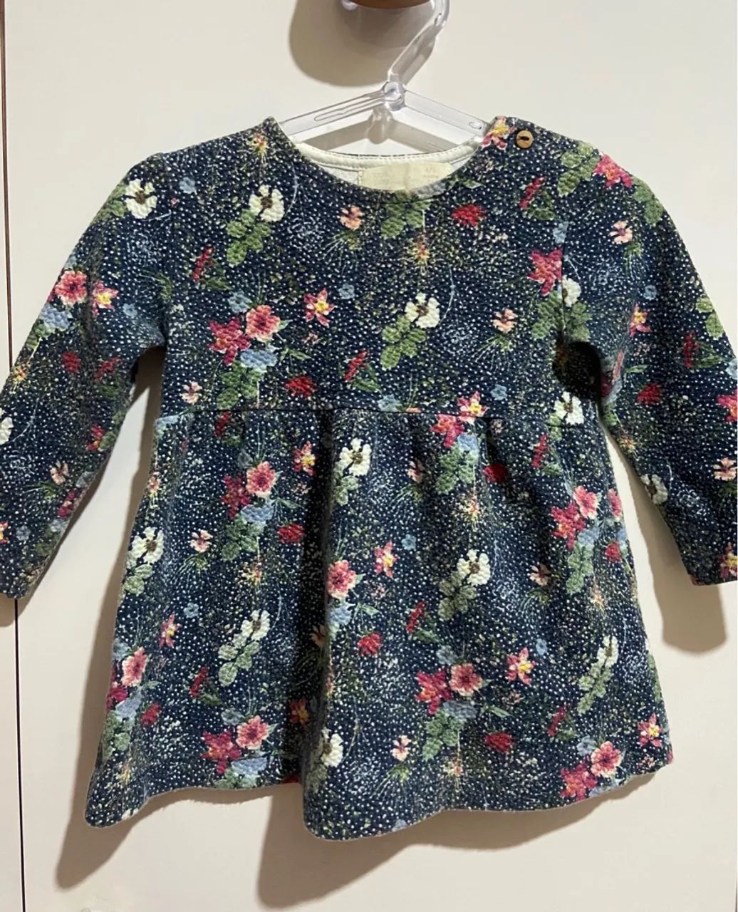 Blusa manga longa bebe menina 6-9 meses zara florida azul