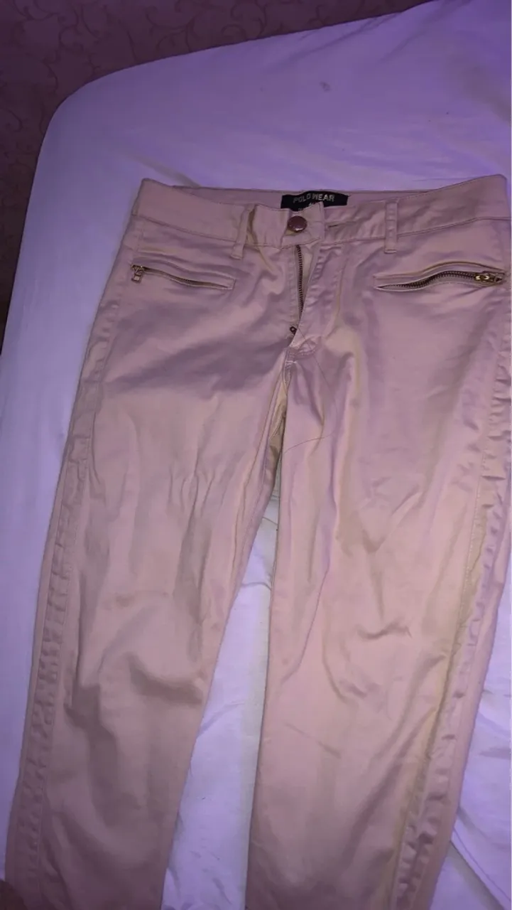 Calça POLO WEAR Jeans Bege com Zíperes Laterais