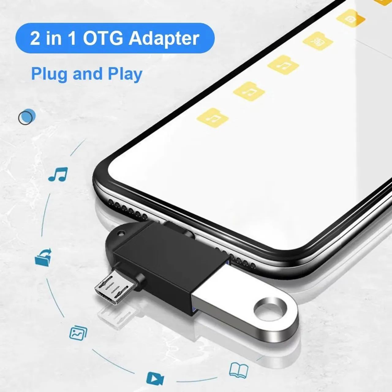 Adaptador de Alimentação 2 em 1 Tipo C para Micro USB, OTG - Foto 4
