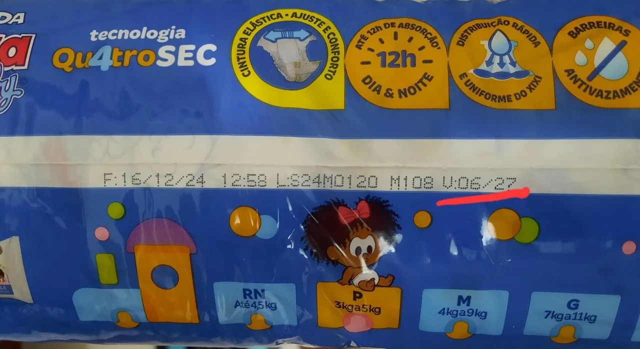 Kit 3 pacotes de Fraldas Turma da Mônica Baby P 62 - 3kg a 5kg - Foto 2