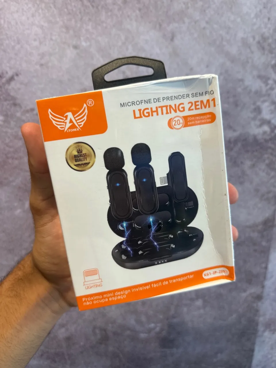 Microfone sem fio Lightning 2 em 1
