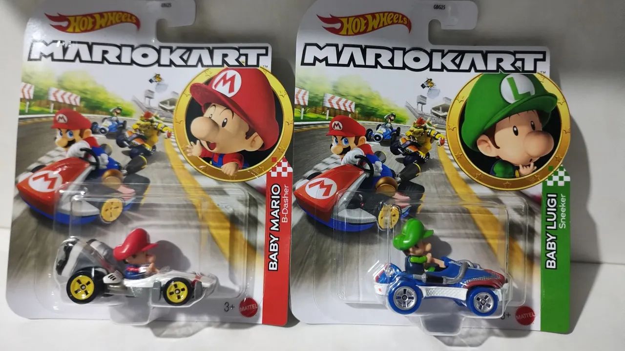 2 Hot Wheels Mario Kart Baby Mario e Baby Luigi - Foto 2