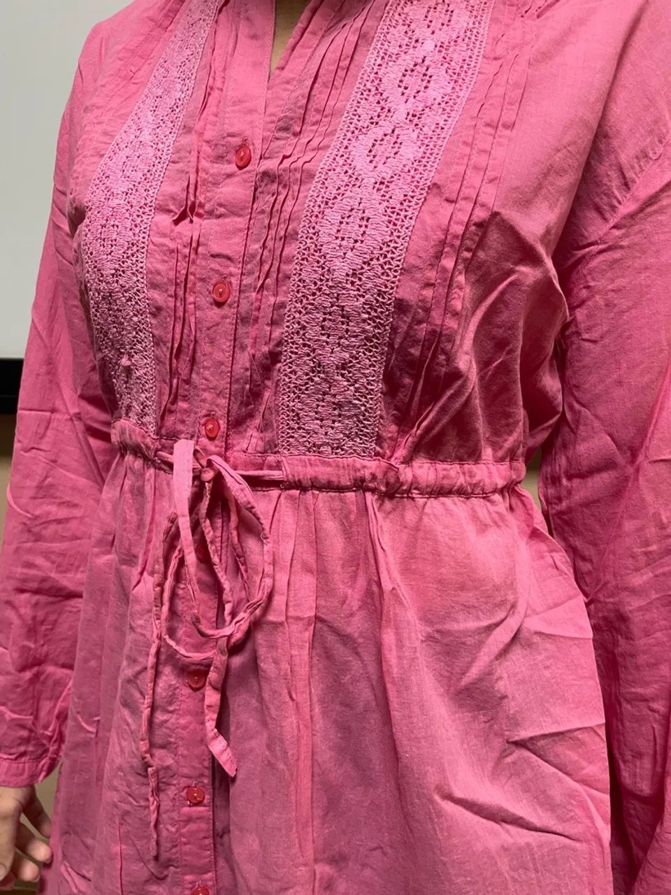 Vestido Rosa Manga Longa