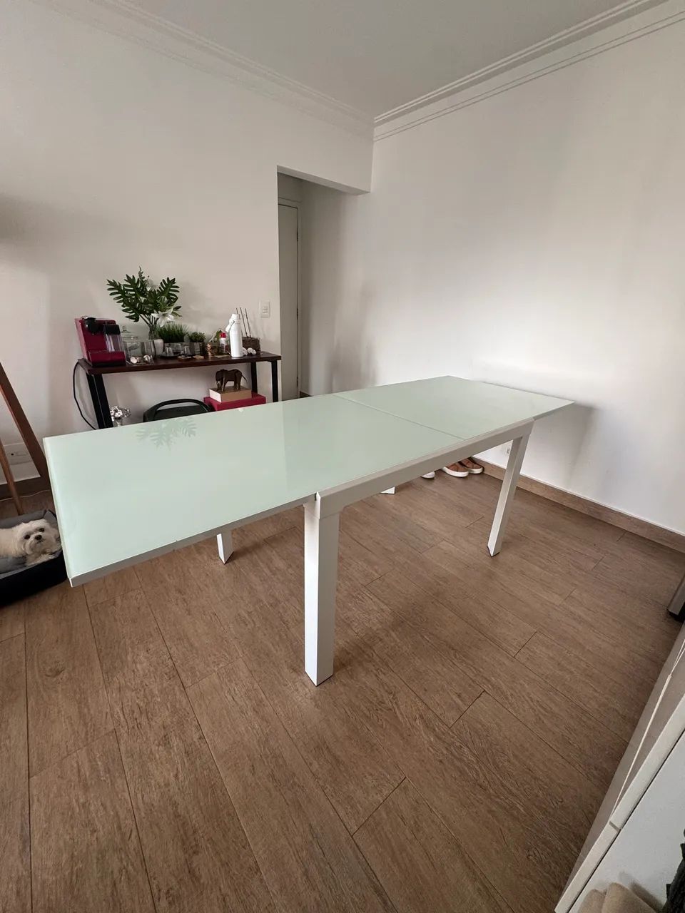 Mesa de Jantar Extensível com Tampo de Vidro Branco - Excelente Estado - Foto 3