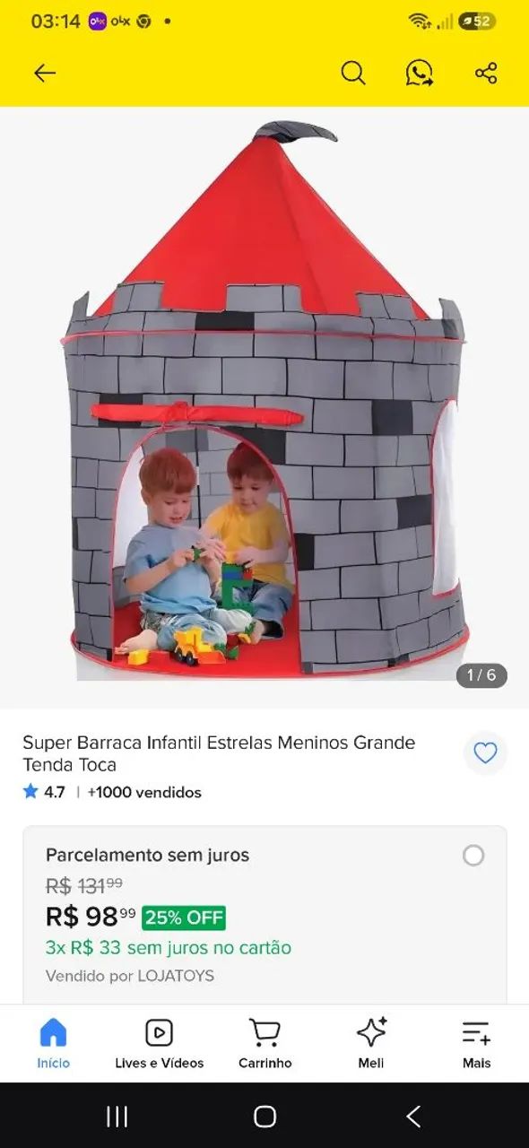 Barraca infantil castelinho 