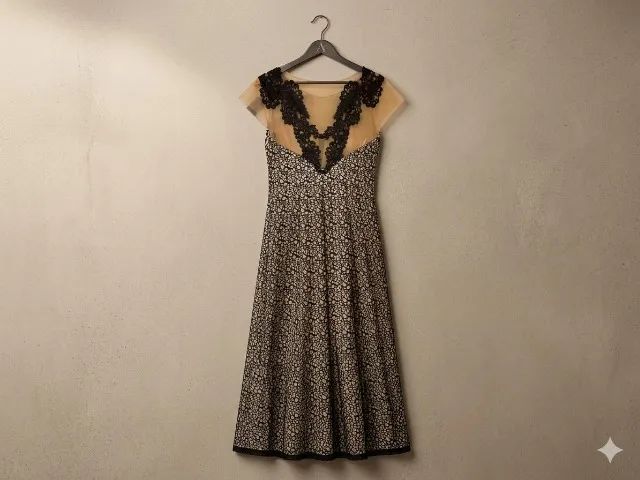 Vestido de festa em seda com renda