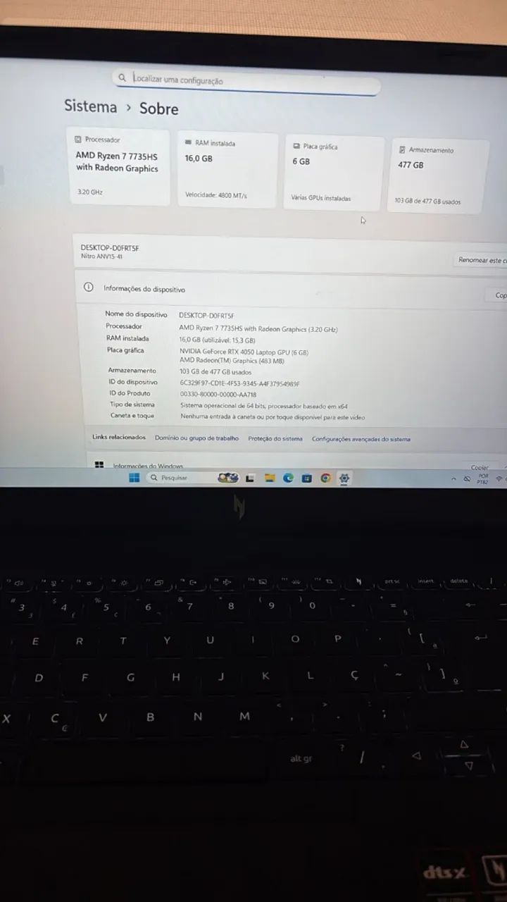 NOTEBOOK GAMER V15 RYZEN 7 + RTX 4050 6GB - Foto 3