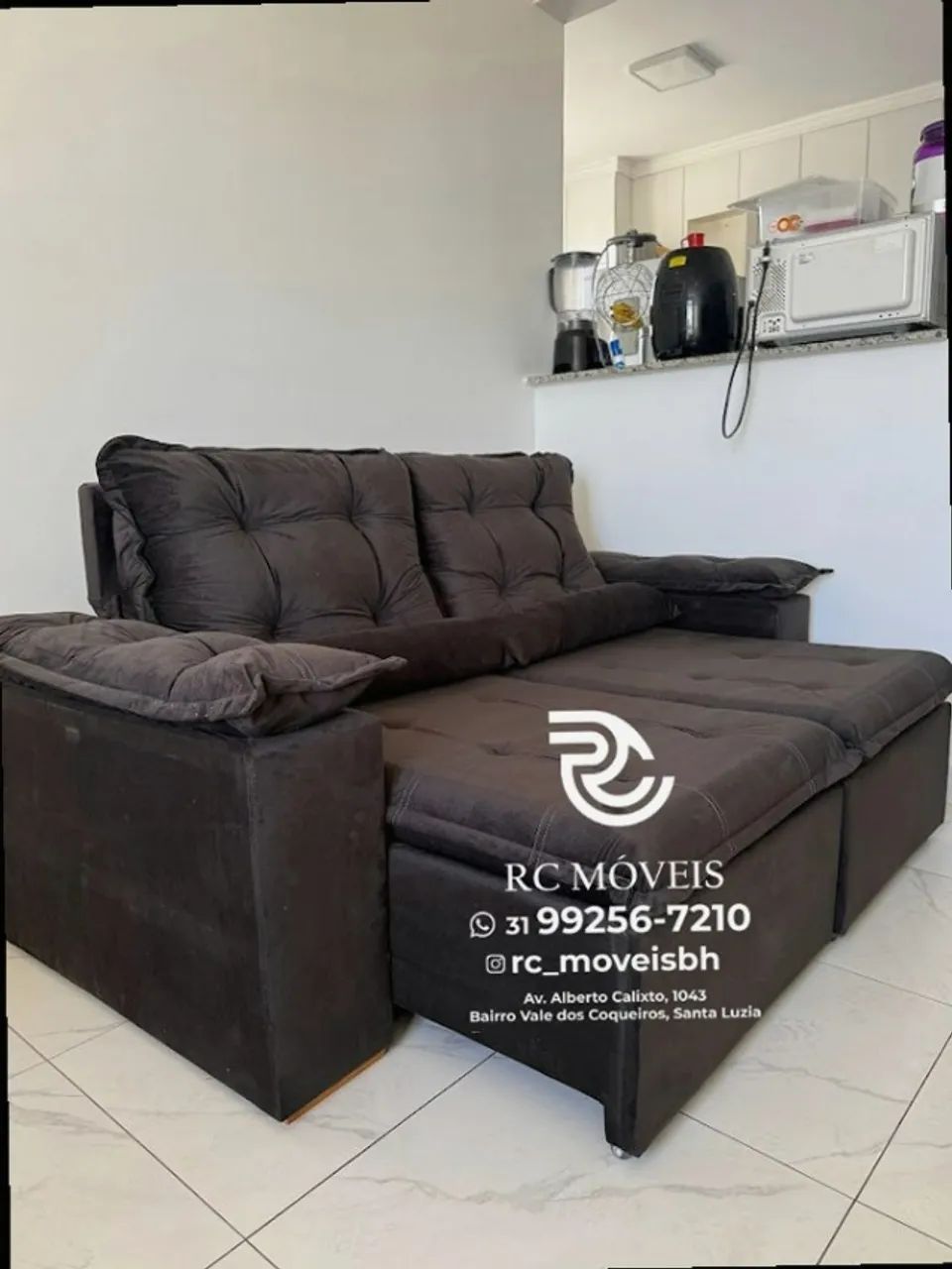 Sofá Retrátil e Reclinável 2m pillow 16cm  - tecido veludo