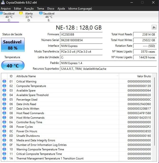 Ssd nvme m.2 128gb