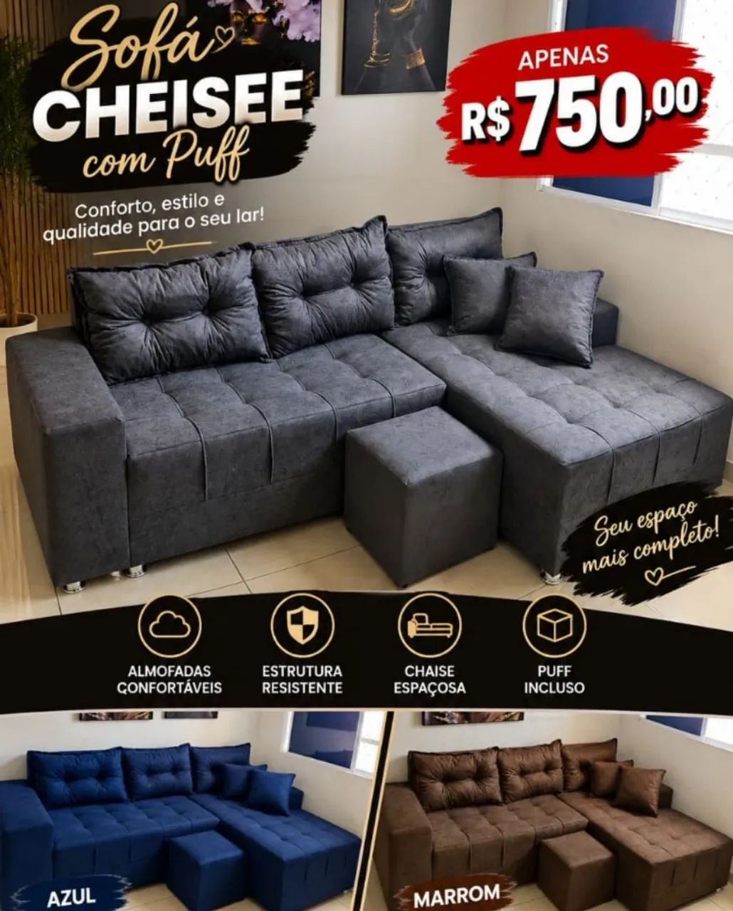 Sofá CHEISSE 3 LUGARES 