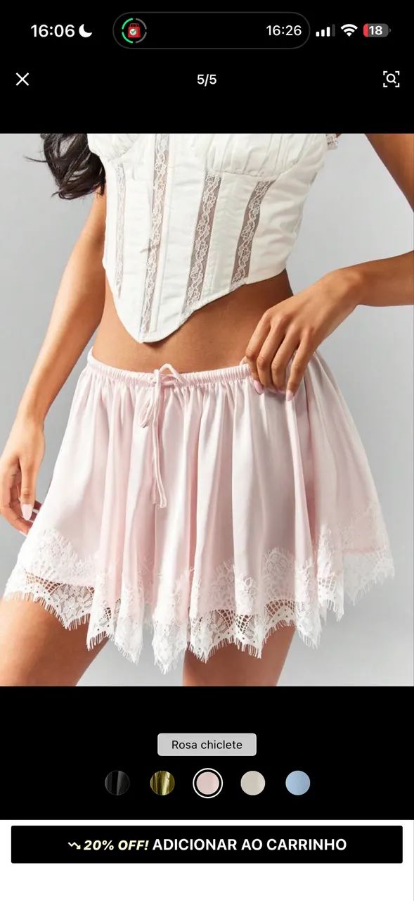 short missguided cetim e renda rosa
