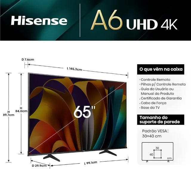 Smart TV Hisense 65 4K UHD Wi-Fi - DLED ou QLED - Nova Lacrada - Foto 2