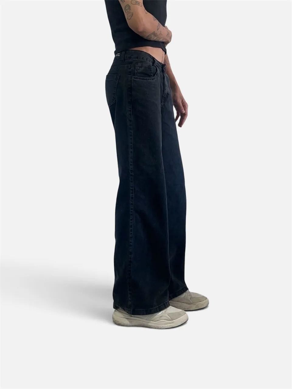 Calça Wide Leg Preta Estonada - Foto 3