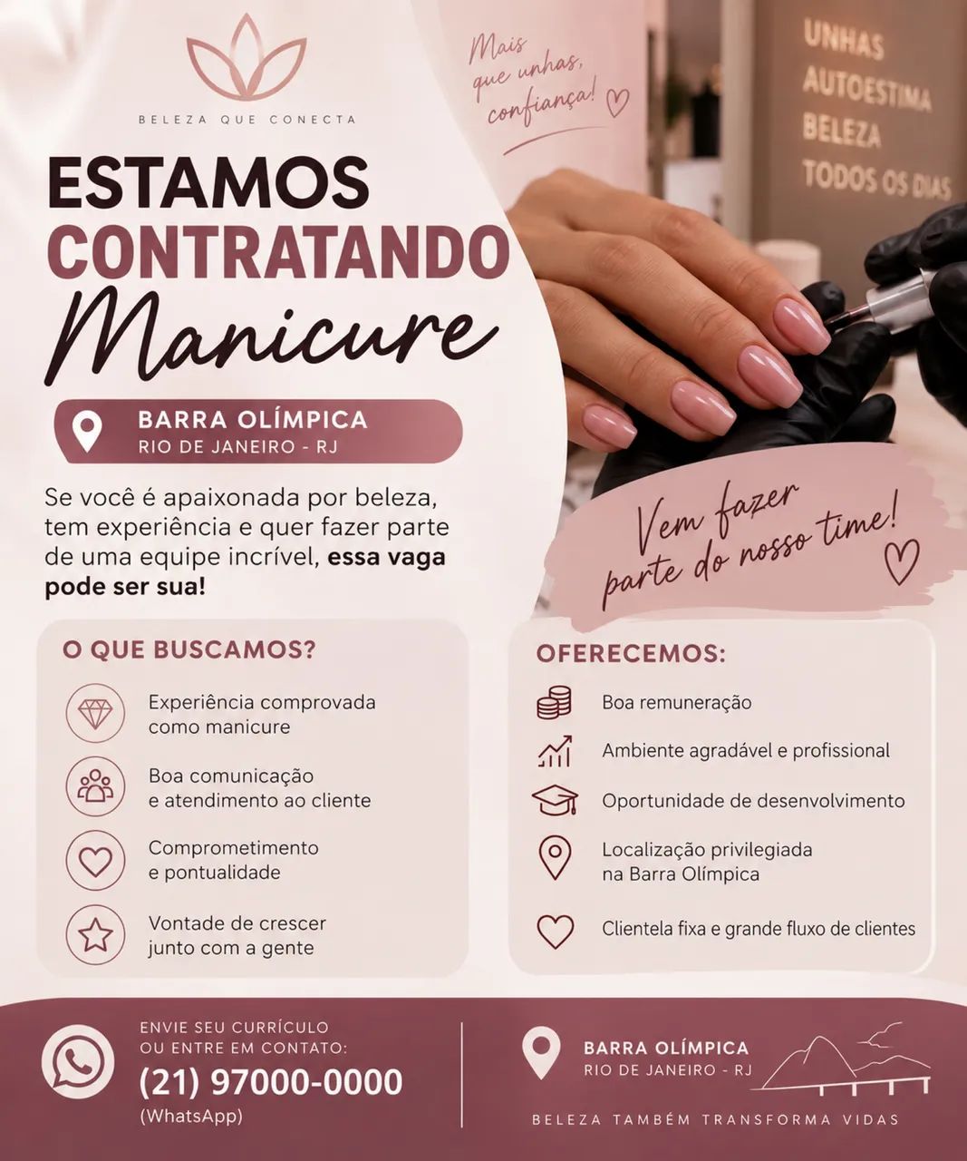Vaga para manicure com experiência 