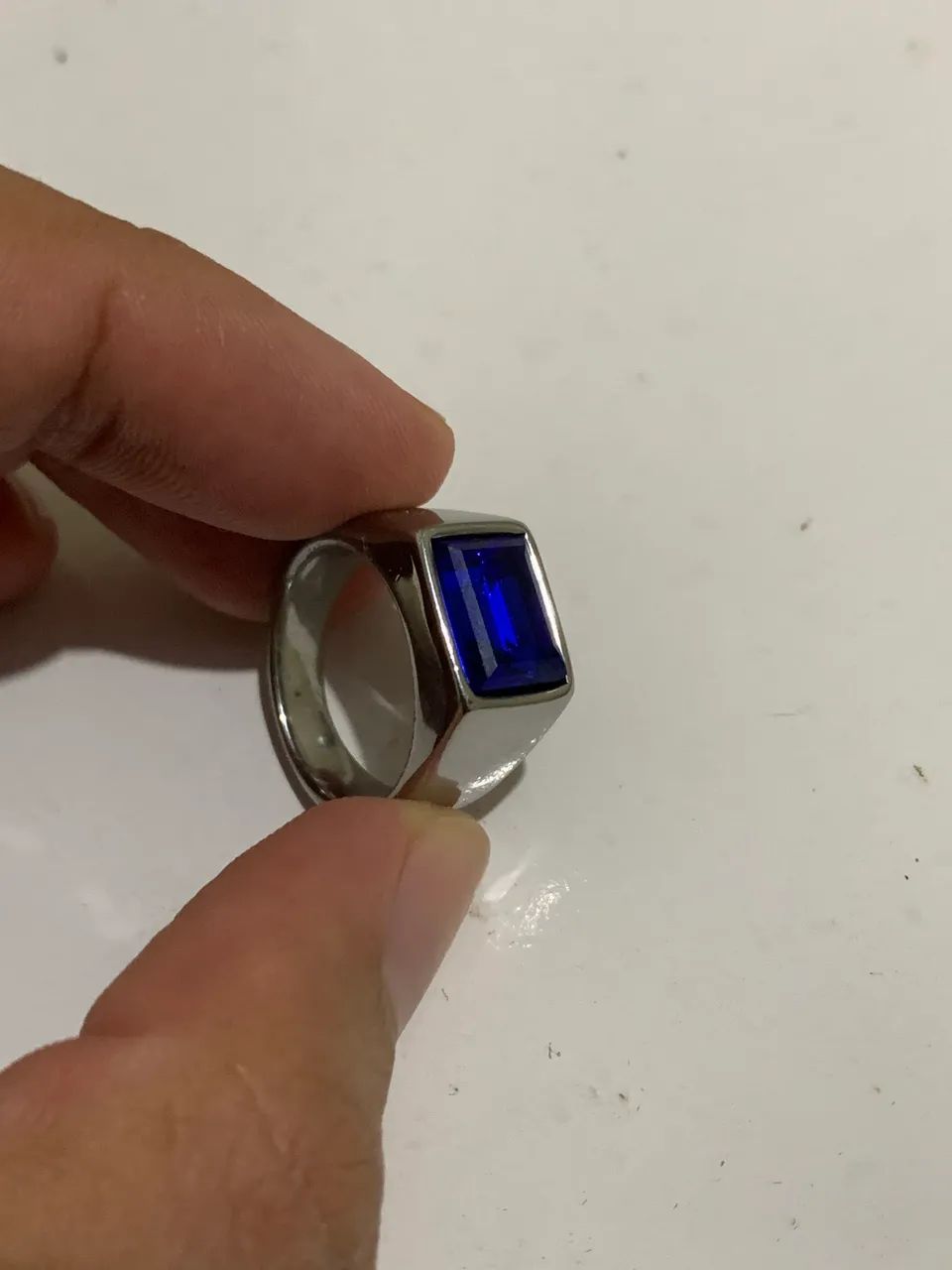 Anel masculino com pedra azul - Foto 3