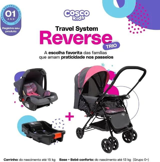 Carrinho infantil Cosco Kids Reverse Trio Rosa onda - Novo (caixa lacrada)