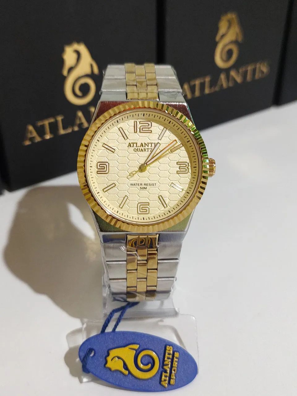 Relógio Atlantis original a prova d'água dourado e prata  - Foto 4