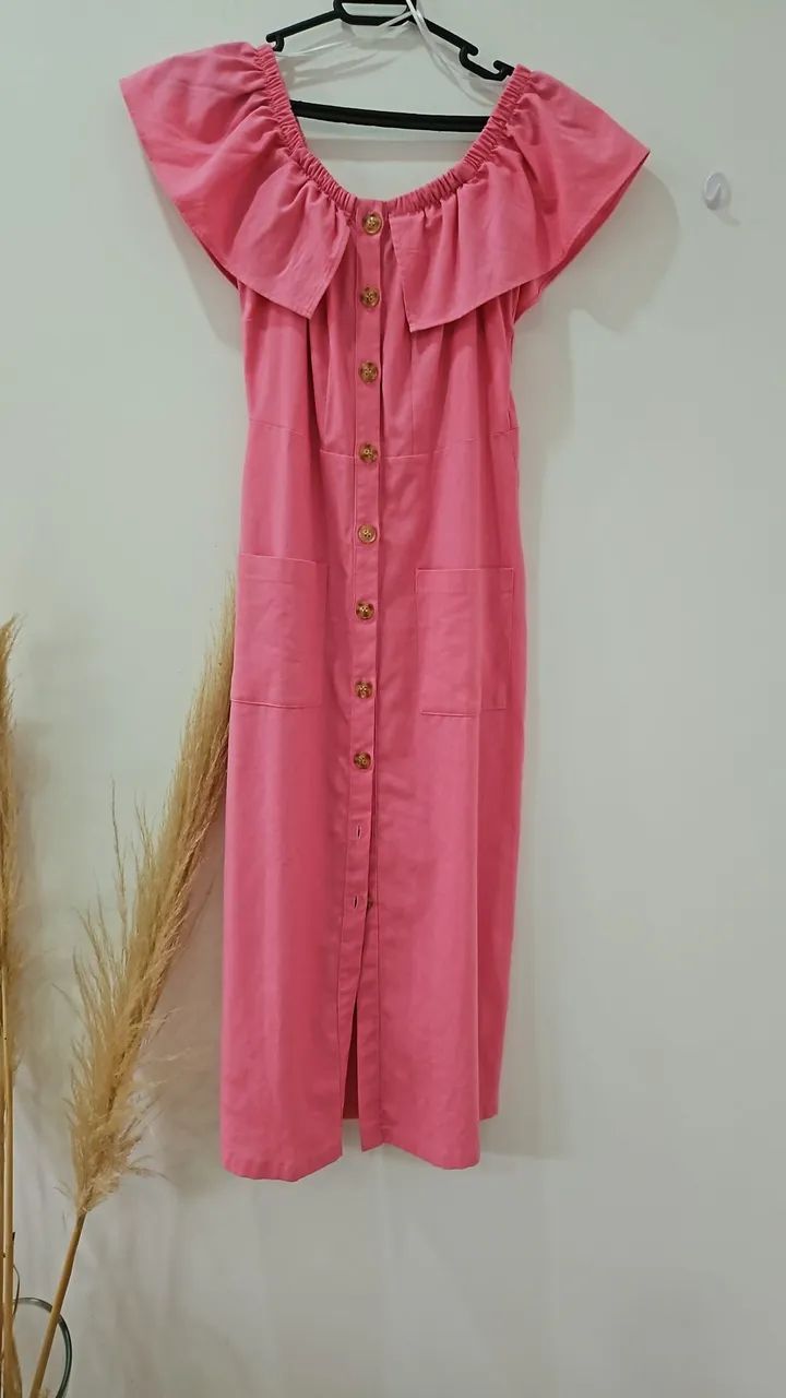 Vestido Rosa longo c botões Tamanho PP