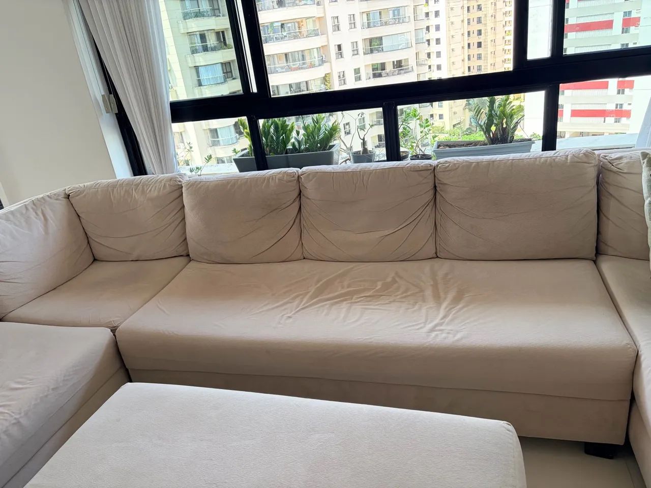 Conjunto estofado com long chaise 7 lugares