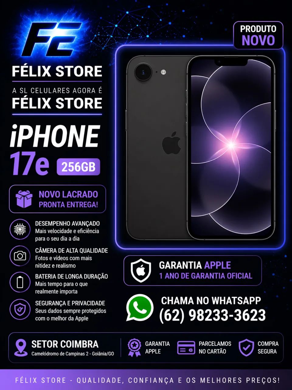 iPhone 17e 256GB Preto Novo Lacrado | Garantia Apple | FÉLIX STORE