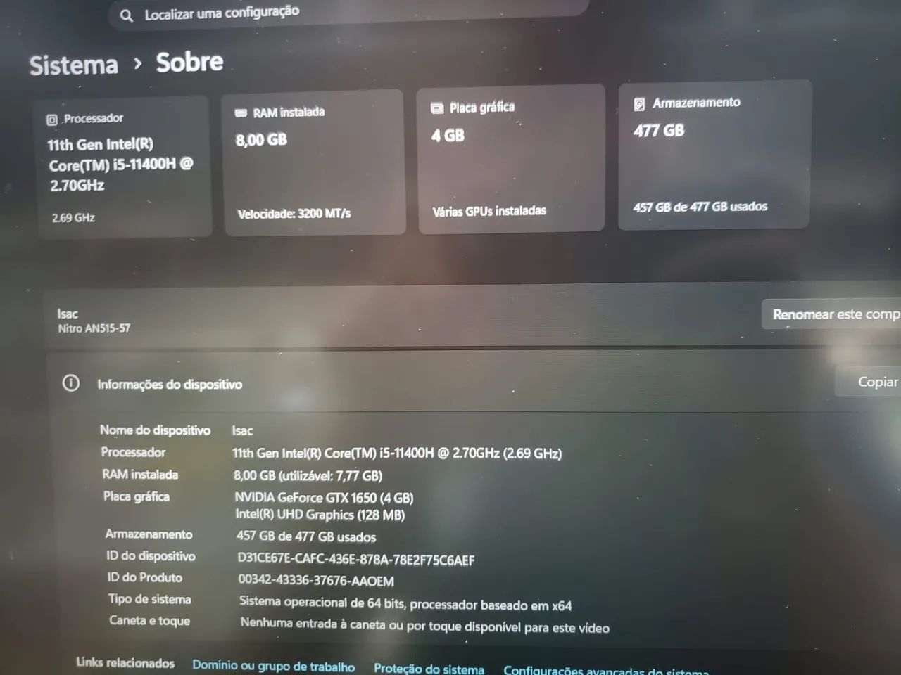 Note gamer Nitro 5  I5-11400h - Foto 4