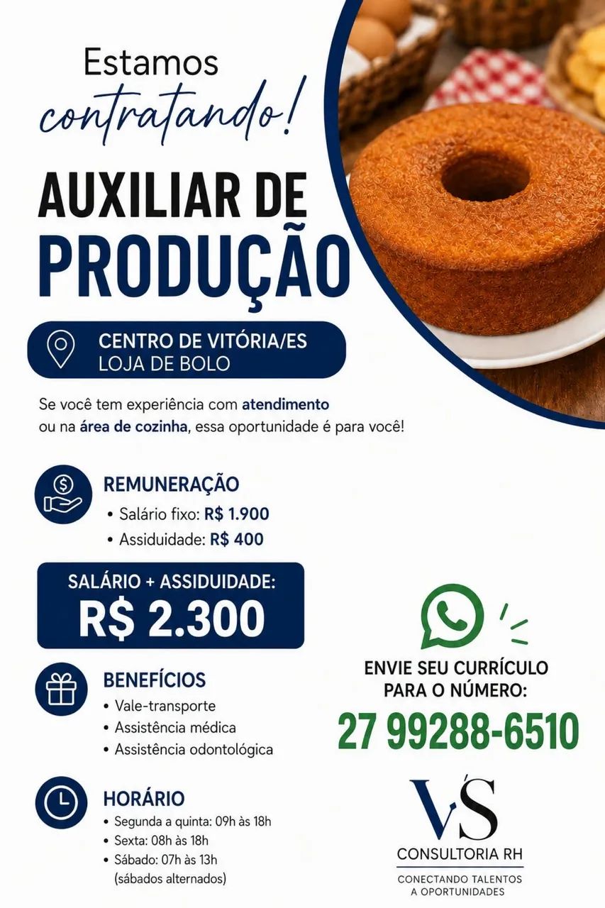 Oportunidade de emprego AUXILIAR DE PRODUÇÃO 