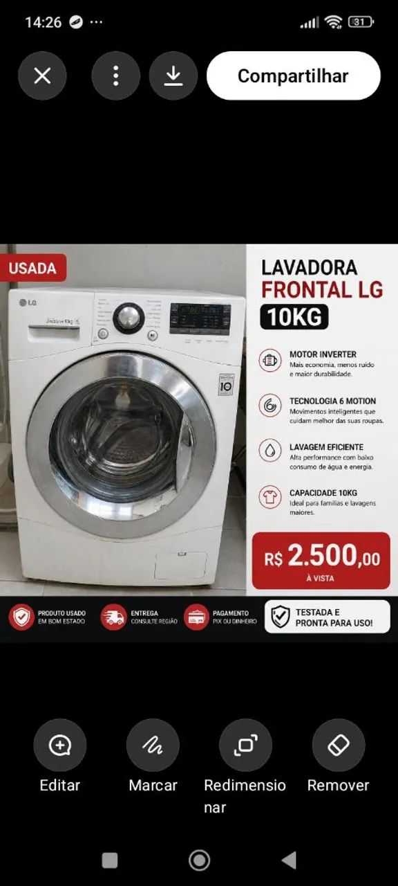 Lavadora frontal LG