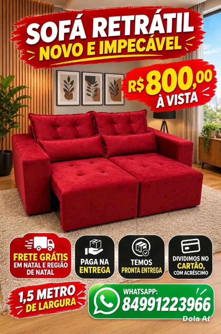 Sofá retrátil a venda, novo e com entrega grátis.