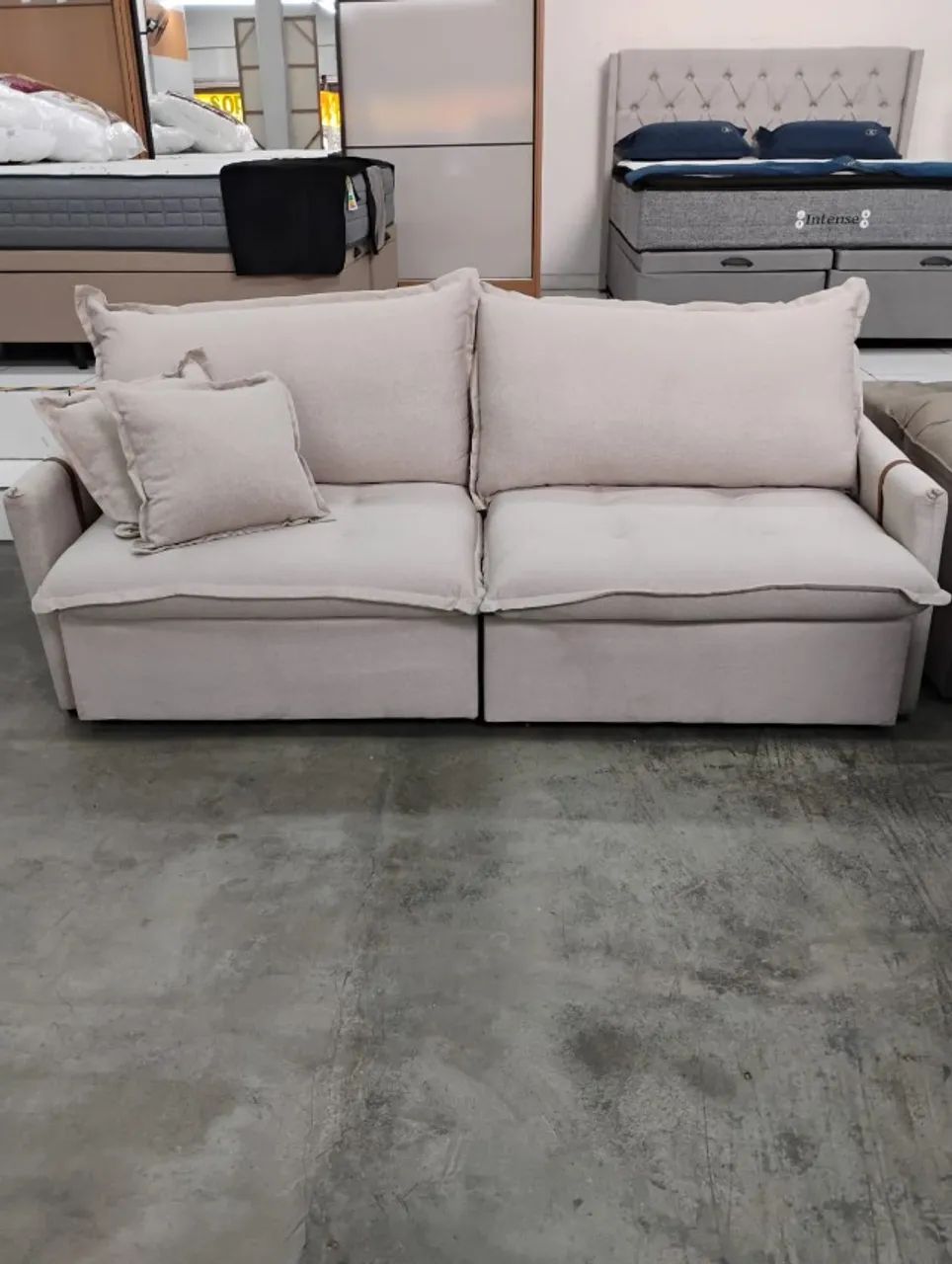 Sofá cama 3 lugares linho bege