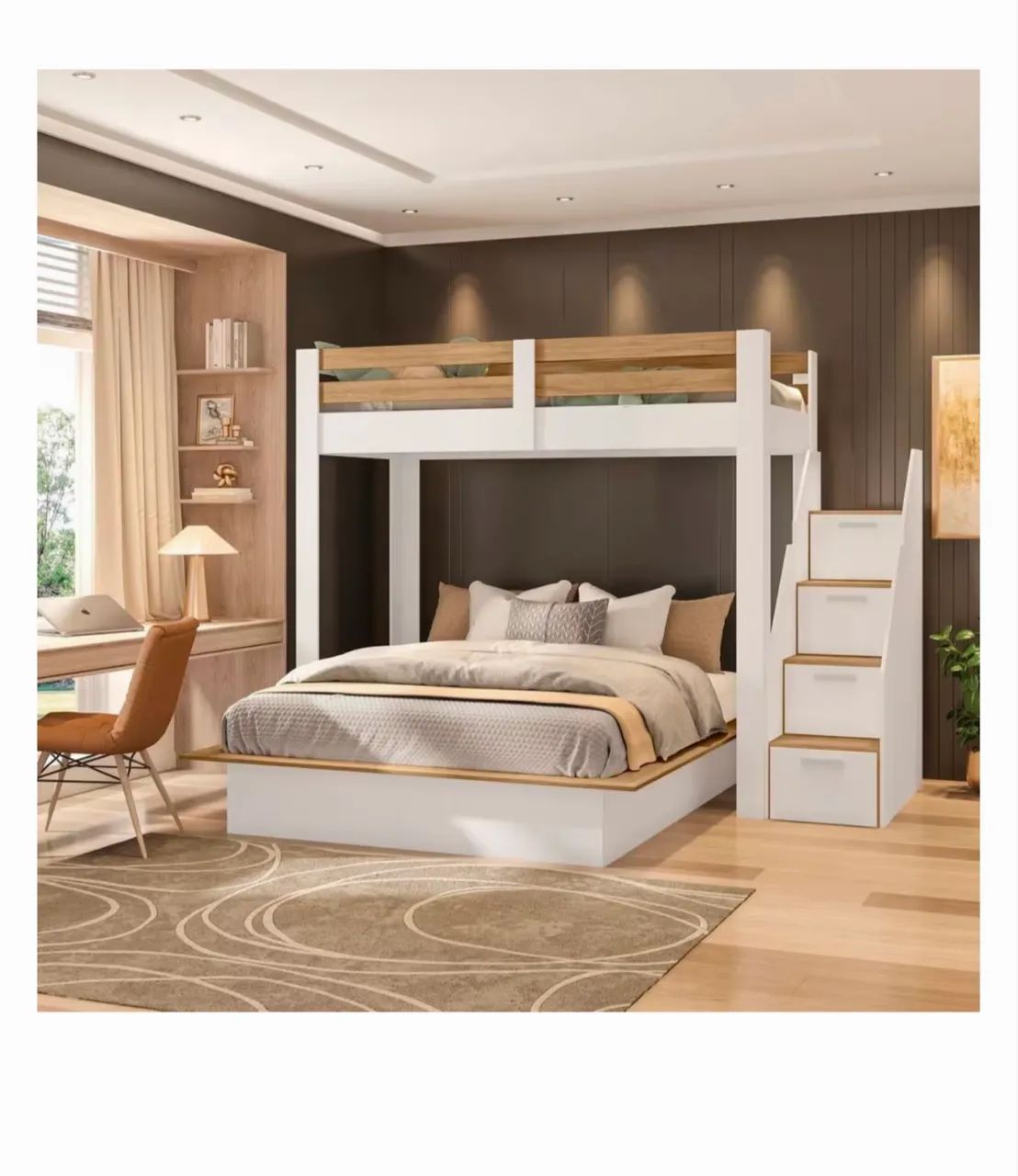 Beliche moderna com cama de casal + escada com gavetas | Semi nova ...
