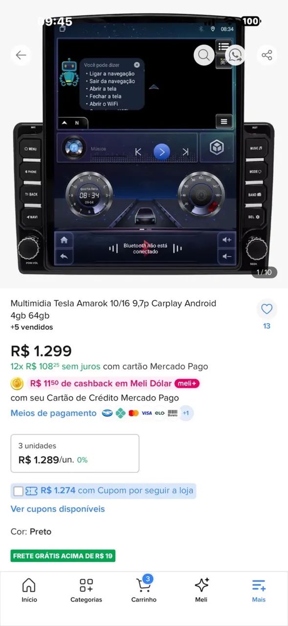 Multimídia Tesla, CarPlay Android Amarok - Foto 3