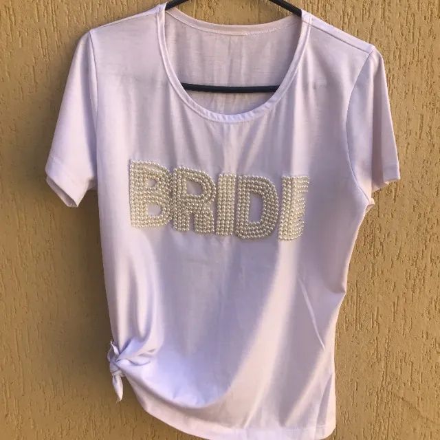 Camiseta Branca Bride Com Pérolas E Amarração Lateral - Foto 3