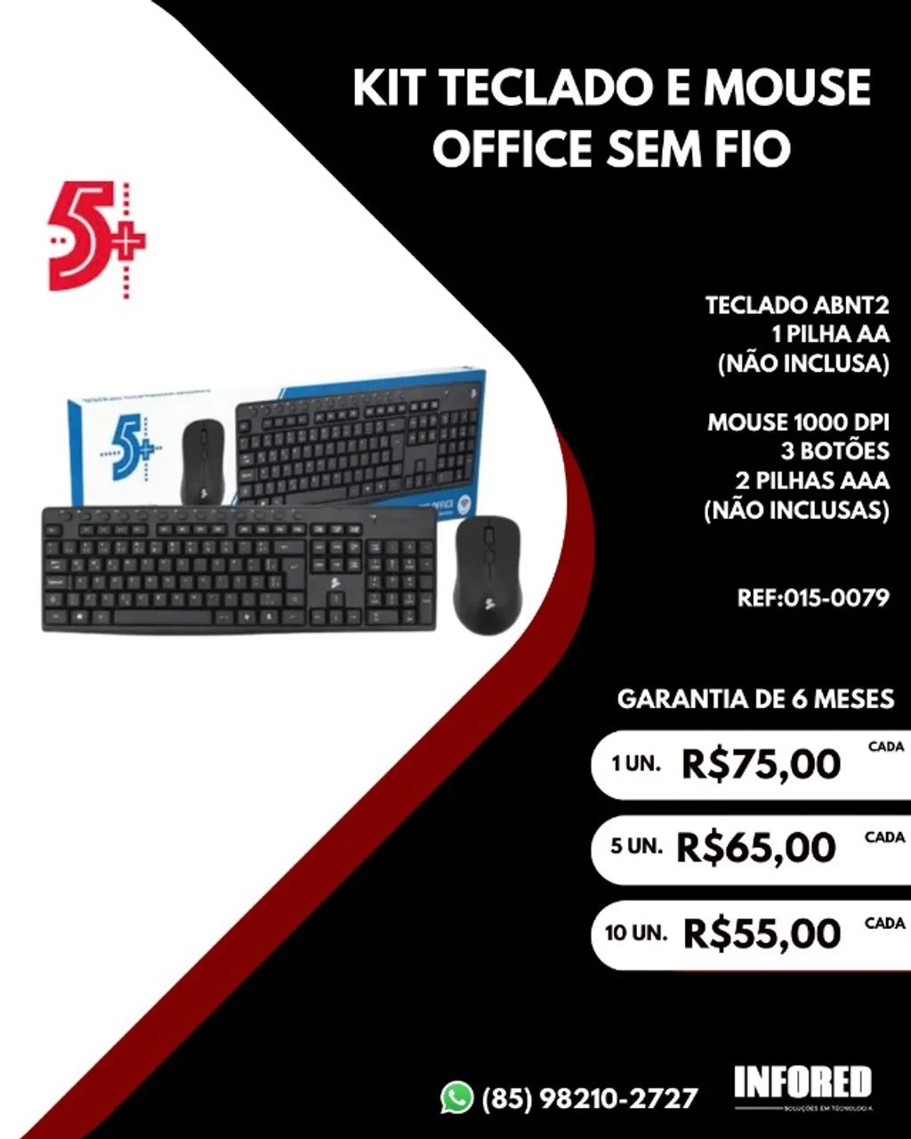 Kit Teclado e Mouse Sem Fio 015-0079