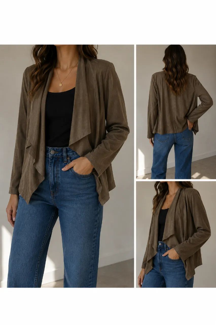 Casaco cardigan marrom efeito veludo