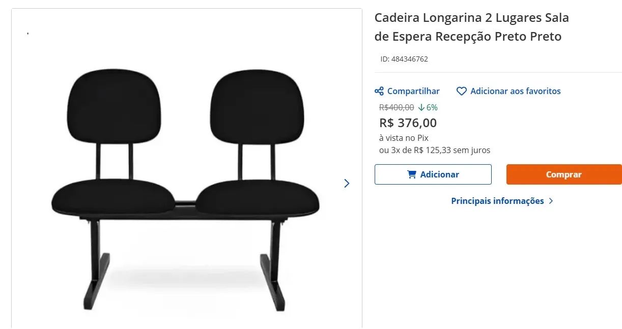 Cadeira longarina 2 Lugares Excelente estado! - Foto 4