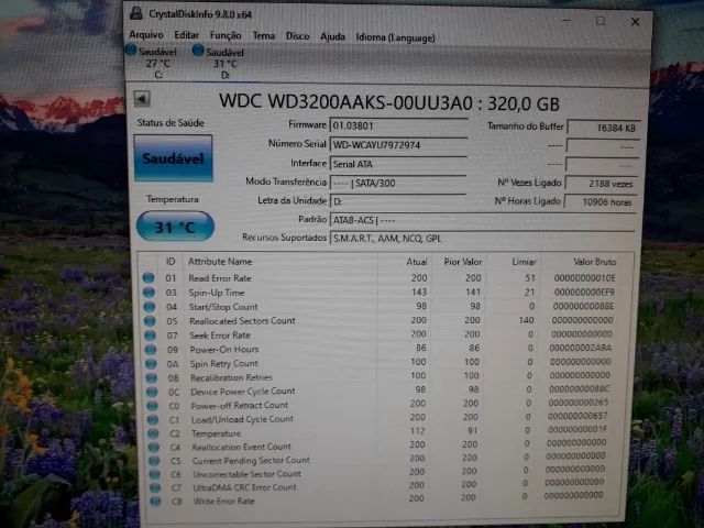 Hd de 320 Gigas com Windows 10 Pro(Saudável/Pouco Usado)