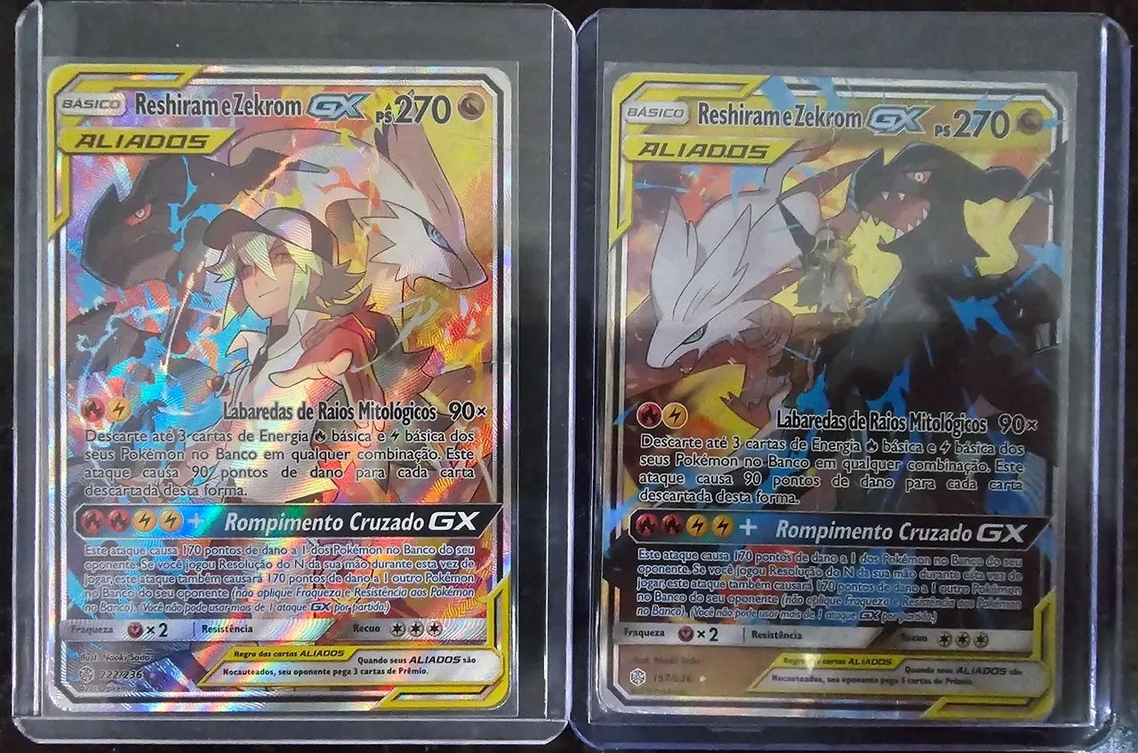 Cartas Pokémon Reshiram e Zekrom-GX 