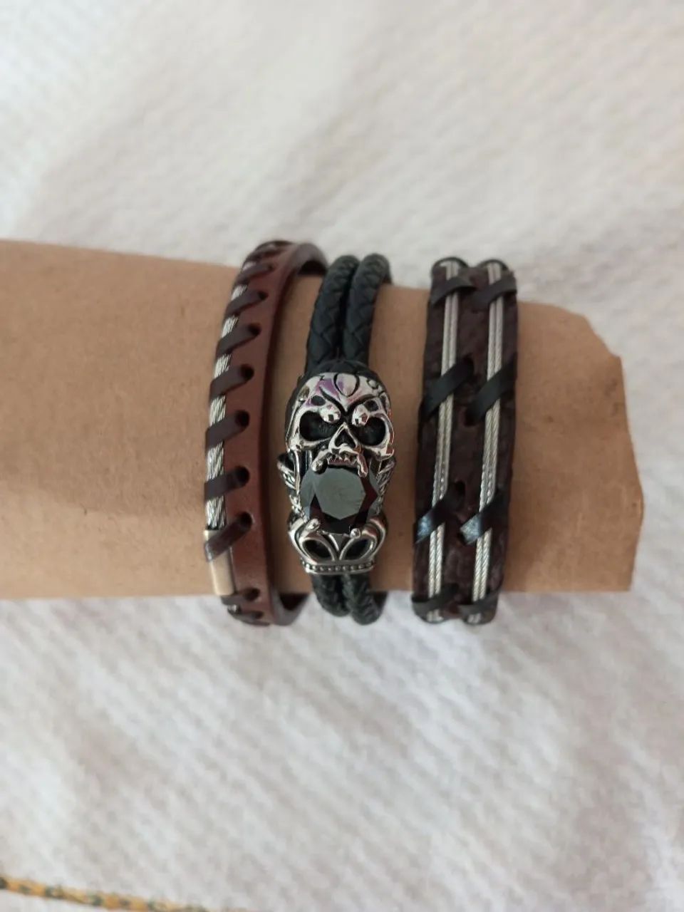 Kit com 3 Pulseiras Masculinas - Foto 4
