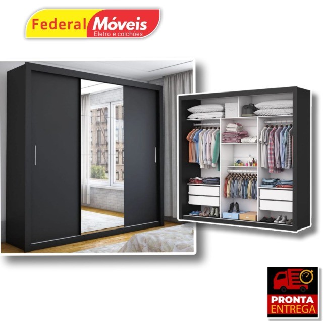 Guarda Roupas Clara 3 Portas de Correr Espelhado - Promoção - Fazemos Entrega