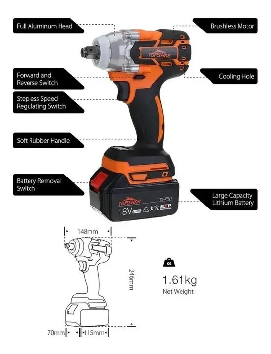 Parafusadeira Chave De Impacto Topshak Ts-pw1 Brushless 18v - Foto 5