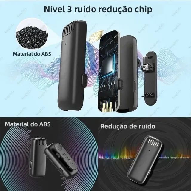 Microfone de Lapela Sem Fio Duplo para iPhone e Android Tipo C com Case - Foto 2