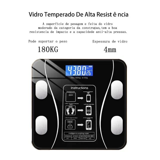  Balança Digital Bioimpedância Corporal 180kg App Celular 