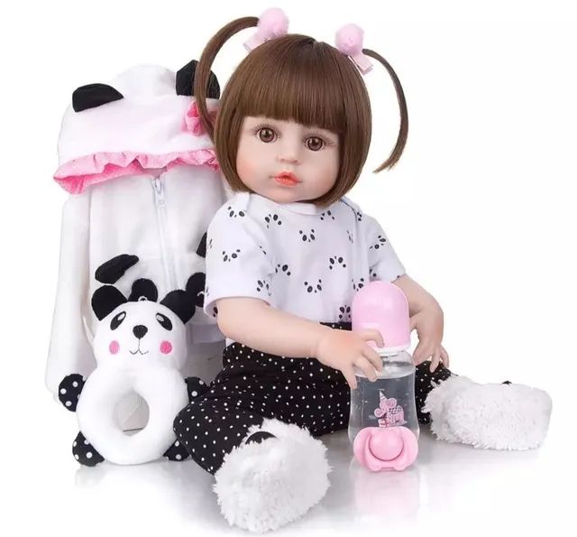 Boneca Bebê Reborn Menina Pandinha INTEIRA EM SILICONE 