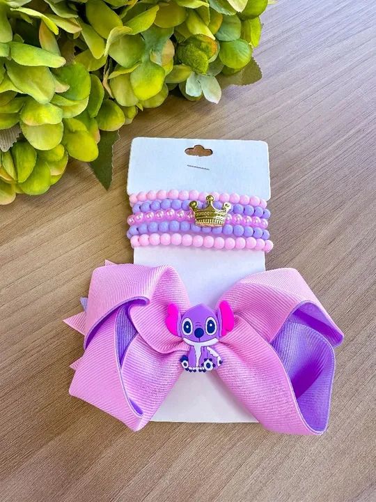 Kit Pulseiras e Laço de cabelo Stitch
