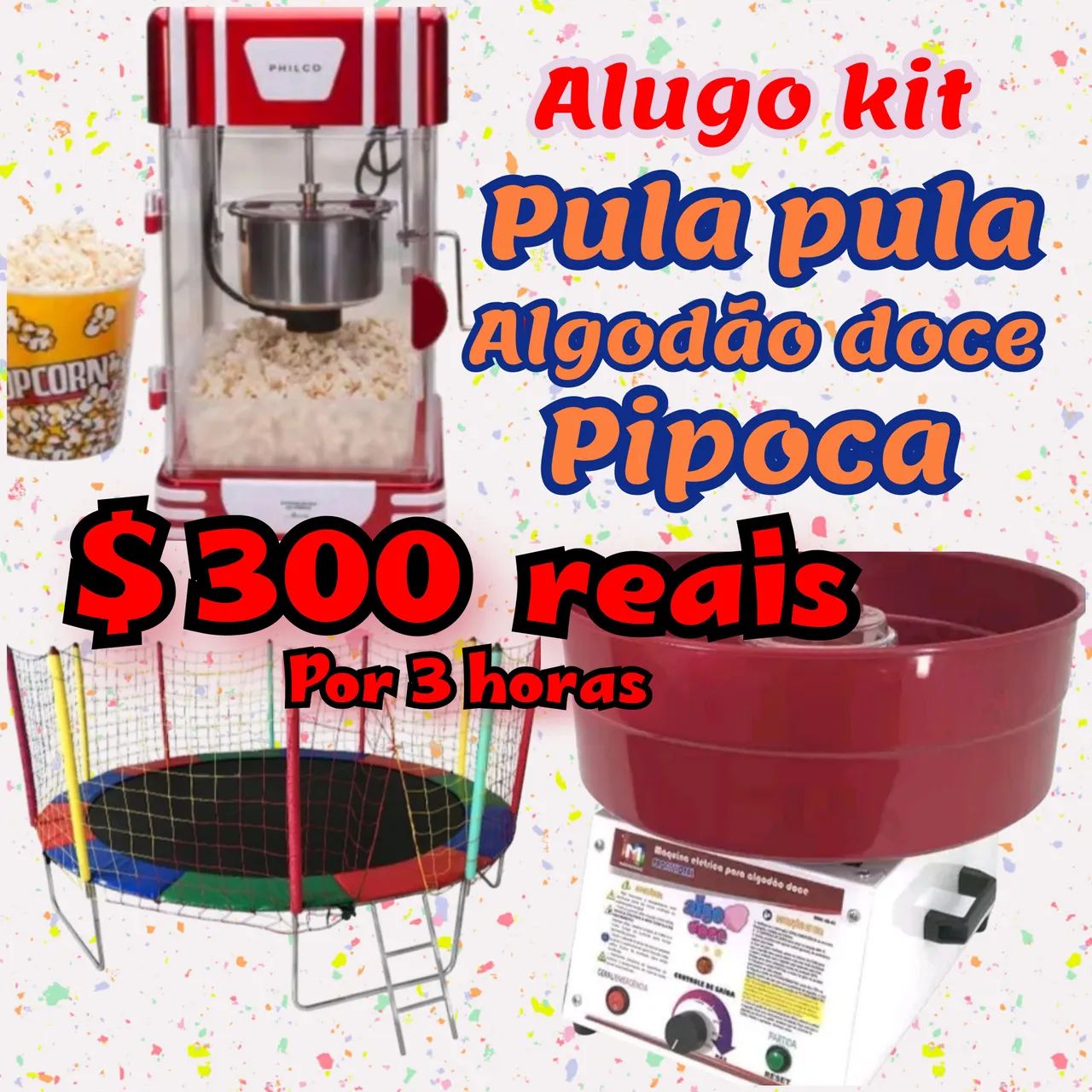 Algodão doce pipoca e pula pula  